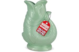Carafe Glouglou Poisson Bubble Jug, Vase Pichet Bleu d'oeuf de canard Foncé, Très Grand Pichet 1,5 Litre, Pièce Décoration Maison en Céramique pour les Cocktails, l'Eau et le Gin