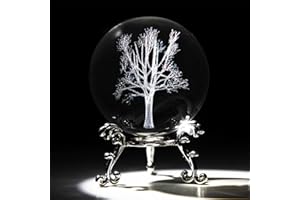 vskikris 60mm Tree Life Crystal Ball with Stand - 3D Laser Tree of Life Crystal Tree Paperweight Decoraive Glass Ball Sphere for Home Office Decor