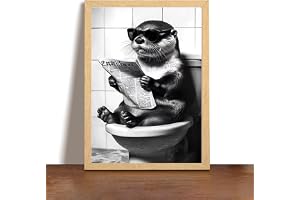 Zamety Badrumsbilder, söta utter, svartvita badrumsbilder, 30 x 40 cm, toalettduk, rolig djuraffisch för väggdekoration, badrumsdekoration
