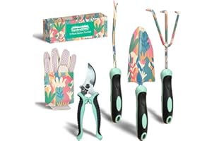 GardenHOME Juego de 5 Herramientas de jardín, Herramientas de jardinería duraderas de con Mango ergonómico y Antideslizante, Regalos Ideales para Mujeres (Juego Floral)