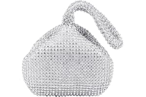 MAXQUU 1 torebka wieczorowa z kamieniami strasu, srebrna kopertówka, damska kopertówka, torebka wieczorowa w stylu retro, odpowiednia na imprezy, bankiety weselne, przyjęcia koktajlowe, biały