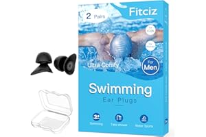Fitciz Bouchons d'Oreille De Natation pour Adultes - Boule Quies Piscine pour Hommes Femmes - Avec Étui pour Nageurs - Confortables Imperméables (Taille Homme, 2 Paires L+M)