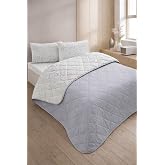 Formeya Kapitoneli &Ccedil;ift Kişilik Desenli Pike - Yatak &Ouml;rt&uuml;s&uuml; Takımı 200x230 cm - 2 Adet Yastık Kılıflı (Gri)