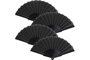 Blulu 4 Stück Handheld Faltventilator fächer groß Chinesischer handfächer Fan Orientalischer Tuch Stoff Fan für Tanz, Party, Hochzeit Geschenke, DIY Dekoration, Haus Dekorationen (Schwarz)