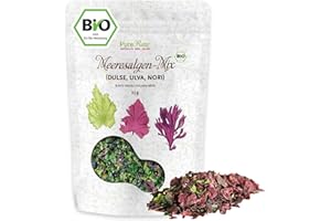 ‎PURERAW Meeresalgen-Mix Bio Algen-Flocken Getrocknet Atlantik - Dulse Ulva Meersalat Nori (Roh Vegan) Seetang Mischung Umami-Würze für Salat, Dashi, Salzersatz - Organic Raw Dried Seaweed Flakes I PureRaw 25g