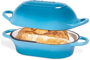 Dutch Oven for Sourdough Bread Baking – Enamelled Cast Iron Bread Loaf Pot – Oven Safe Non Stick Bread Pot – Rectangular, Light Blue, 22cm x 16cm – by Nuovva