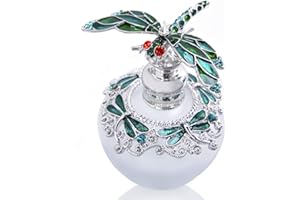 YU FENG Botella de perfume de cristal vacía de lujo de 40 ml con tapón de libélula verde diamantes de imitación Bejewelled envases de botella de vidrio recargables