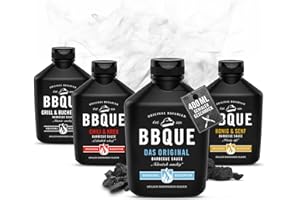 ‎BBQUE BBQUE - BBQ-Saucen Set "Fabulous 4" Squeeze-Flaschen 4x400 ml Vorteilspack - Barbecuesauce Bundle (Original, Grill & Buchenholz, Chili & Kren, Honig & Senf) - Ideal zum Grillen, für Marinaden & Dips