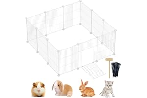 Lxvckly Pet Playpen, Small Animals Playpen with Door, DIY Encrypted Metal Wire Rabbit Fence, Guinea Pigs Cages, Kitten Playpen, Indoor & Outdoor Yard Fence for Small Animals 12 Pcs Panels White