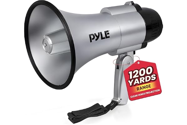 Portable Megaphone Speaker Siren Bullhorn - Compact and Battery Operated with 30 Watt Power, Microphone, 2 Modes, PA Sound and Foldable Handle for Cheerleading and Police Use - Pyle PMP33SL
