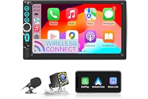 WSRADIOKITS [Aggiornamento] CarPlay&Android Auto Autoradio 2 Din,Ricevitore multimediale digitale da 7 pollici,Doppia radio DIN con schermo,Telecamera posteriore,Mirror link,FM/Phone GPS Navi (WIRELESS CARPLAY)