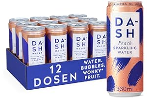 DASH WATER Peach - 12 x acqua frizzante al gusto pesca - SENZA zucchero, SENZA dolcificanti, SENZA calorie - arricchita con frutta fantasia (12 lattine da 330 ml).