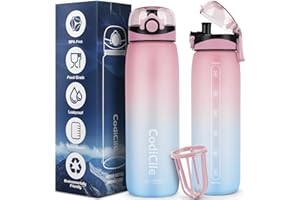 CodiCile Water Bottle 1L Tritan,BPA Free 1 Litre Water Bottle, Dishwasher Safe Sports Water Bottle, Leakproof Drinks Bottle with Time Marking and Filter for Running,Gym, School,Outdoors
