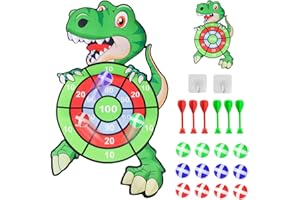 SUDWASI Dinosaur Dart Board Kids, Velcro Dart Boardfor Kids Age 3-10 with 12 Sticky Balls and 6 Darts, Kids Dart Board Set, Dart Board Game Toy, Dinosaur Gifts for Boys Girls