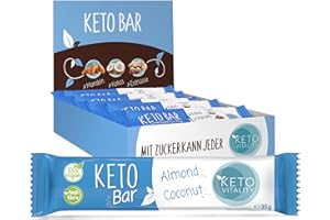 KETO VITALITY Keto Bar (Almendra de coco) | Barritas Keto | Low carb | Ingredientes naturales | Cetogénico, bajo en carbohidratos | Sin azúcares añadidos | Vegano | 15 x 35g |