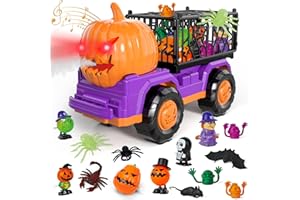 Bennol Trucks Toys for 2 3 4 5 6 Year Old Boys, Halloween Wind Up Toys for Toddlers, Toddler Boy Toys Halloween Birthday Gift Car Sets with Light Sound