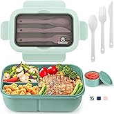 Lunch Box, 1250 ml Leakproof Bento Box for Children Adults, Food Container with 3 Compartments and Cutlery Set, Microwave and