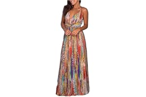 VEMOW Vestido Largo Mujer Bohemio Verano Últimas Playa Fiesta Estampado Floral sin Mangas con Tirantes Cuello en V Talla Split Wrap Suelto Elegante Maxi Vestidos Sexy Chic Noche Cóctel Informal