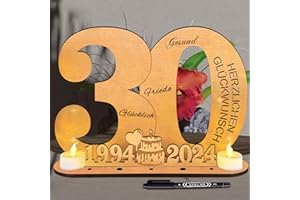 inyeskon 2024 Holz Schild Gästebuch, Geburtstag Frauen & Männer, 2×Flammenlose LED Kerzen, batteriebetrieben, Gästebuch Geburtstag als Personalisierbares Geschenk (30)