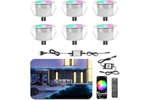 INDARUN WiFi Lampe au Sol Spot Encastrable RGBW étanche IP67 Ø45mm - éclairage pour terrasse, patio, chemin, mur, jardin, décoration, intérieur et extérieur (lot de 6)
