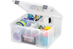 Iris Ohyama, Boîte de Rangement Plastique Transparent portable avec poignée, gris, 25 L, Fermeture Sécurisée, 4 Compartiments et 4 Séparateurs, pour Loisirs, Bricolage, Art, Caisse, sans BPA, DCB-4