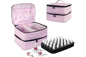 BOHEMIABY Nagellack Organizer Tasche, Doppelschicht Nagellack Aufbewahrung Box, Organizer Koffer für Nageldesign Kosmetiktasche für 30 Flaschen Neonail Base(15ml-0.5 FL.Oz) & 1 Nagellampe(Pink)