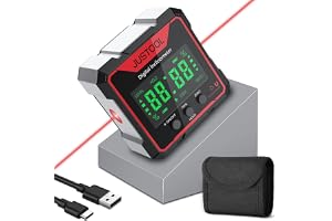 JUSTOOL Digital Lutningsmätare 4×90 med LED-display – Digitalnivå med 4 Magnetiska Sidor – Uppladdningsbar Laser Gradskiva – IP54 Vattentålig för Snickeri, Byggnation m.m.