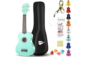 EVERJOYS Soprano Ukulele Beginner Kit for Kids Adult Student w/Free Online Lesson 21 Inch Ukelele Gig Bag Strap String Stickers Pick Polishing Cloth, Rainbow Series Ukalalee(Shinny Green)