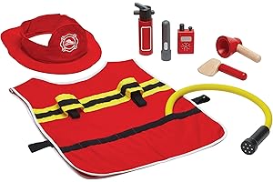 PlanToys Feuerwehrmann Spielset - Feuerwehr Kostüm Kinder - inkl. Feuerwehrhelm Kinder und Feuerwehr Zubehör aus Holz - Feuerwehr Geschenke Kinder