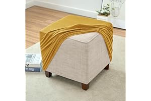 Highdi Funda Otomana Cuadrada de Jacquard Color Sólido, Funda Elástica para Reposapiés Sofá, Funda de Taburete Cuadrada 45 x 45 cm Funda de Puff con Parte Inferior Elástica (Amarillo Limon)