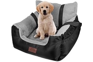 GoFirst Dog Car Seats for Small Dogs or Cats, Pet Booster Seat Travel Bed with Storage Pocket and Clip-On Safety Leash, Waterproof Warm Plush Dog Car Safety Seats,Black