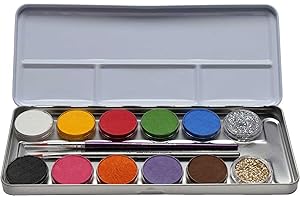 ‎EULENSPIEGEL Eulenspiegel 212202 - Profi-Aqua Schminke, 10 Farben, 2 Glitzer, 2 Profi-Pinsel, Metall-Palette