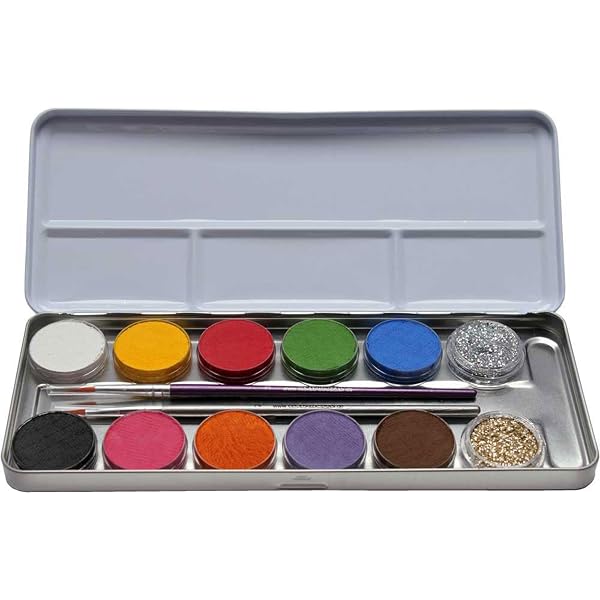 Kit De Maquillage Eulenspiegel Schtroumpfs - 4 Couleurs (bleu, Blanc, Noir) + Pinceau, Pour Enfants