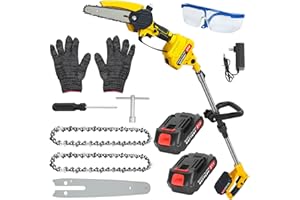 ROADOOR Cordless Pole Saw, 2 in 1 Mini Chainsaw & Telescopic Tree Pruner, Brushless Electric Chain Saws, Long Reach Pole Pruner for Tree Pruning, Extendable Tree Saw, 11.9 Feet Max Reach Yellow