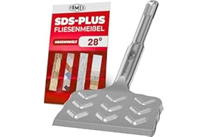 FAMEX 8342 SDS-Plus Fliesenmeißel 165 mm, extra breite 75 mm Schneidkante, abgewinkelt für leichte Fliesenentfernung, Hochleistungsstahl