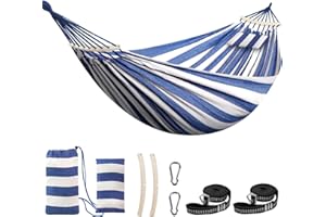 Chihee Cotton Hammock Large Soft Breathable Camping Hammock Holds Up to 660lbs Portable Tree Hammock with Detachable Spreader Bar Pillow 2 Strong Webbings 2 Carabiners Patio Garden Indoor Outdoor