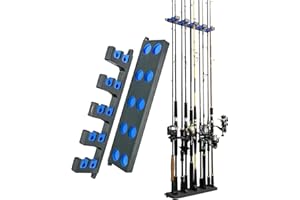 Booms Fishing WV4 Fishing Pole Holder, Wall Mounted Fishing Rod Holders for Garage, Vertical/Horizontal/Ceiling Fishing Pole Rack,Store Up to 10 Rods to Save Your Space, Gray + Blue