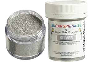 SUGARFLAIR COLOURS Sugarflair Sugar Sprinkles Silver, Argento, Sprinkles Commestibili, Decorazioni di Zucchero per Torte, Cupcake e Biscotti - 40g