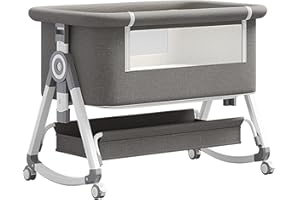 GLOKID 3-in-1neonato culla neonato,contiene Materasso,culla next to me,crib da campeggio,Regolazione a sei velocità,Compatibile con Diversi Letti, Altezza Regolabile,Inclinabile (Grigio)