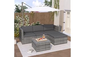 HEEM Garden Corner Sofa rattan Outdoor Furniture Patio Set with Glass Coffee Table Entertaining Lounge Set (Grey)