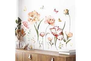 Tanlaby Fiore Adesivi Murali Farfalla Floreale Acquerellata Adesivi da Parete Staccare e Attaccare Rimovibili Adesivi Muro per la Decorazione del Soggiorno Della Camera da letto e Dell'ufficio