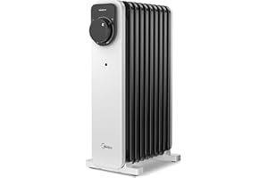 Midea Radiateur À Bain D'huile 2000W - 9 Ailettes, Commande Rotative, Thermostat Réglable, 3 Puissances, Sécurités Anti-Basculement Et Surchauffe - Silencieux Pour Bureau Et Maison, Blanc