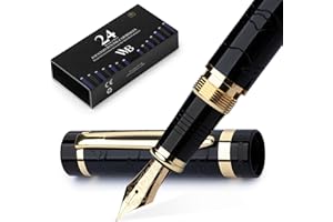 Wordsworth & Black Primori Fountain Pen Set [Nero Oro]; Pennino fine, Custodia regalo, 24 cartucce d'inchiostro, Convertitore di ricarica, Manuale; Journaling, Calligrafia