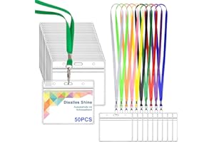 Diealles Shine Portatessere, Confezione da 50 Portatessere con Nastro, Portatessere Impermeabile con Nastro, Portabadge In PVC Trasparente per Lavoro, Fiera, Scuola (Colore)