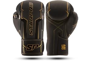 Starpro Premier con Cordones Guantes de Boxeo | Piel de Vacuno de Primera Calidad | Granate y Negro | para Entrenamiento Profesional Sparring en Boxeo Muay Thai Kickboxing Fitness | Hombres y Mujeres