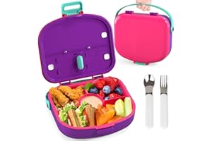 Lehoo Castle Lunchbox Enfants Filles, Lunch Box Enfant, 1250ml Bento Box Enfants, avec Fourchette et Cuillère, Lunch Box Enfant avec Compartiments 4 Compartiments