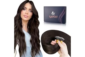 LaaVoo Nano Hair Extensions Real Human Hair Darkest Brown Nano Beads Hair Extensions 16 Inch Invisible Nano Ring Straight Remy Hair 50g 50s #2