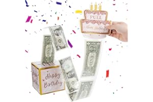 LLOUSSAK Happy Birthday Money Box Cash Gift, Happy Birthday Day Money Box for Cash Gift Pull with 50Pcs Transparent Bags, Money Gift Box for Any Age Boys, Girls, Family and Friends