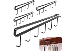 AMJKEJI 4 Pezzi Supporto per Tazze Sotto Armadio, Organizzatore per Mensola, Appendiabiti Senza Foratura, Ganci per Armadio da Cucina, Ristorante, Bar, Supporto per Tazze da Tè e Caffè (Nero)