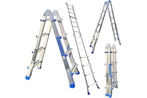 WORHAN® Echelle 413cm Aluminium Telescopique 4.13m A Forme Pliable Polyvalente Escabeau Robuste L4